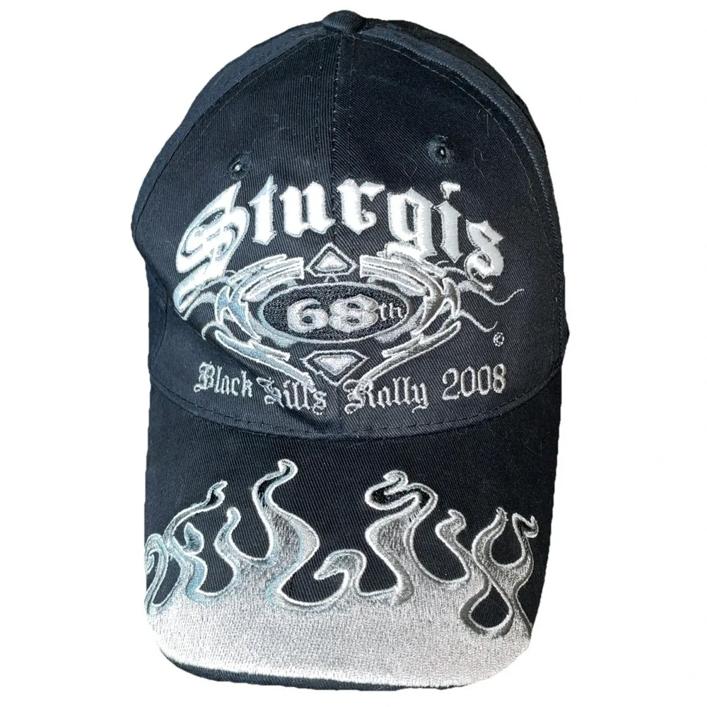 Y2K‎ 2008 68th Sturgis Black Hills Flame Bill Black Motorcycle Hat Cap